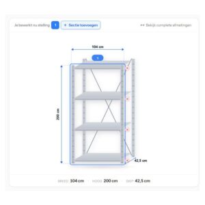 Configuratie van stellingkast 200 x 100 x 40 cm – 4 legborden uit de stellingkast configurator
