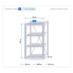 Configuratie van stellingkast 200 x 100 x 50 cm – 4 legborden uit de stellingkast configurator