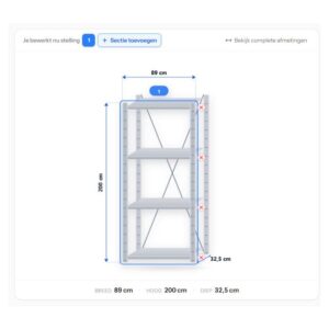 Configuratie van stellingkast 200 x 85 x 30 cm – 4 legborden uit de stellingkast configurator