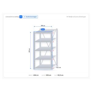 Configuratie van stellingkast 220 x 100 x 60 cm – 5 legborden uit de stellingkast configurator