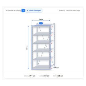 Configuratie van stellingkast 250 x 100 x 50 cm – 6 legborden uit de stellingkast configurator