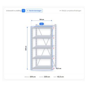Configuratie van stellingkast 220 x 100 x 40 cm – 5 legborden uit de stellingkast configurator